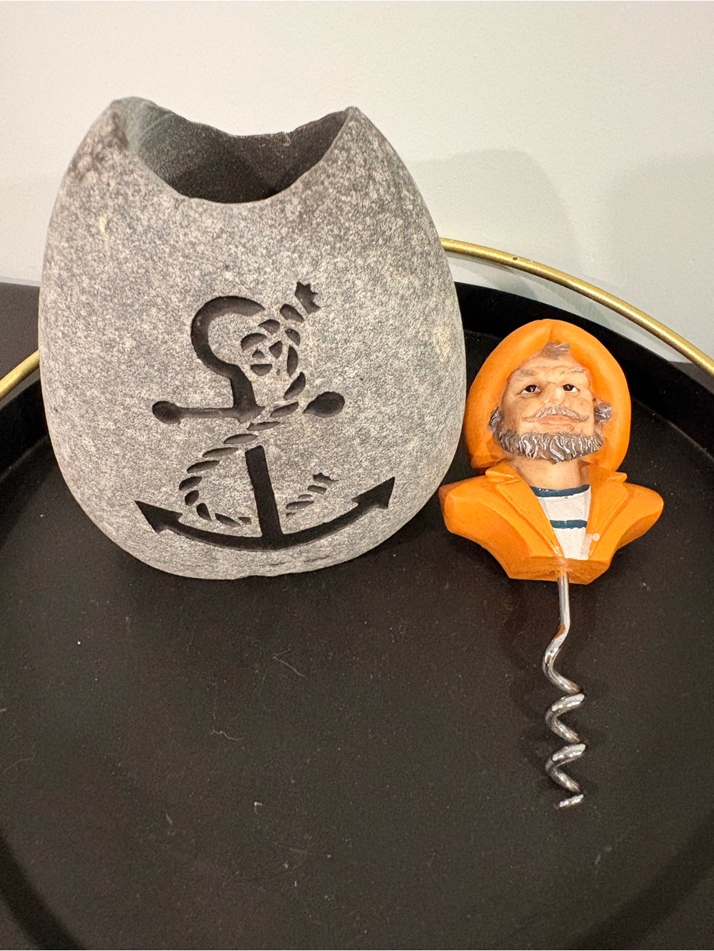 Fishermen Corkscrew Sea Captain Bust Old Salt Stone Vase Anchor